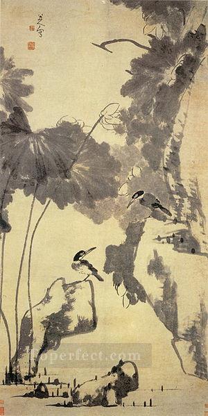 lotus and birds old China ink Oil Paintings